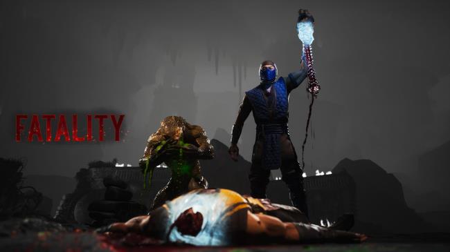 Sub-Zero grabbing Scorpions Spine while Reptiles is in beast mode observing.